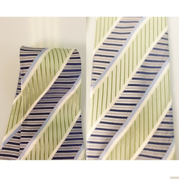 GEOFFREY BEENE Men's 100% Silk Lime Green Gray Neck Tie STANDARD Striped Chevron - Picture 7 of 13